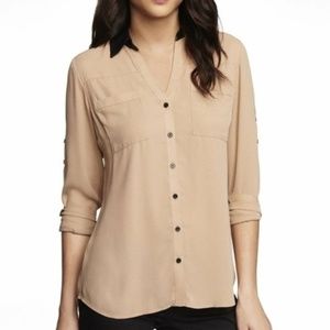 Tan Portofino Shirt w/ Faux Leather Collar